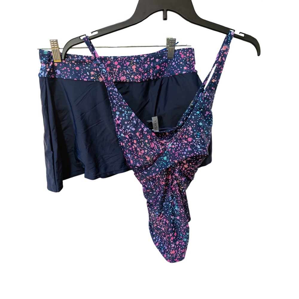 Talisea Navy Paint Splatter Twist Front Tankini Top and‎ Swim Skirt Set Large
